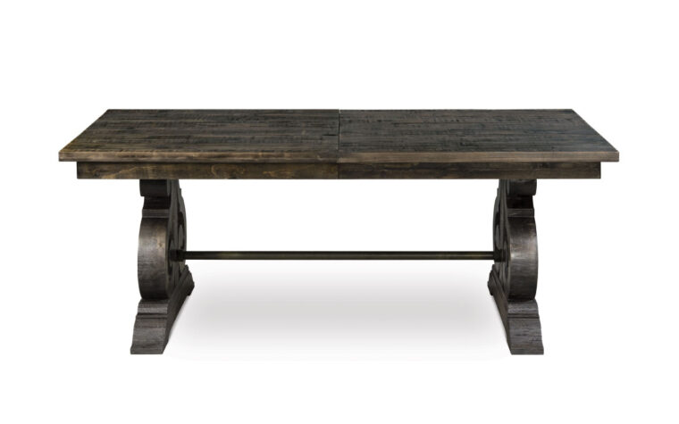 bellamy rectangular dining table is finished in a beautiful dark Peppercorn finish and features rustic wooden legs and is extendable