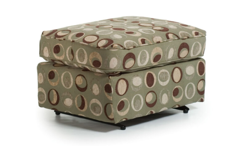 0026 glide ottoman is shown in a green fabric with brown circles and is a gliding ottoman from best home furnishings