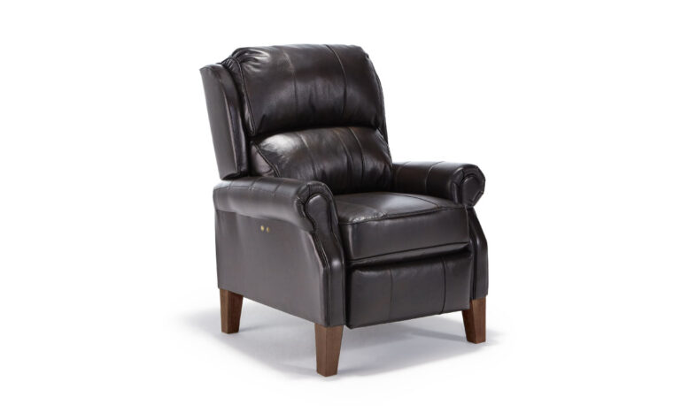 The joanna power recliner shown in a light greige fabric with riverloom wood finish but is completely customizable to your taste