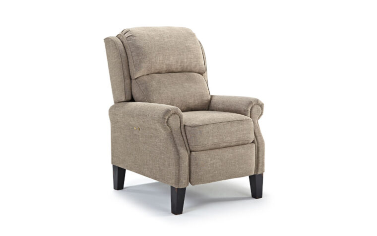 The joanna power recliner shown in a light greige fabric with riverloom wood finish but is completely customizable to your taste