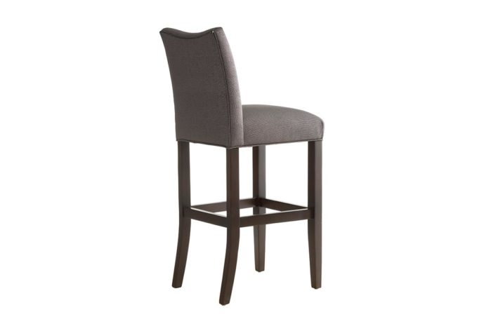 rear view of the traditional bar stool in espresso legs and metallic fabric