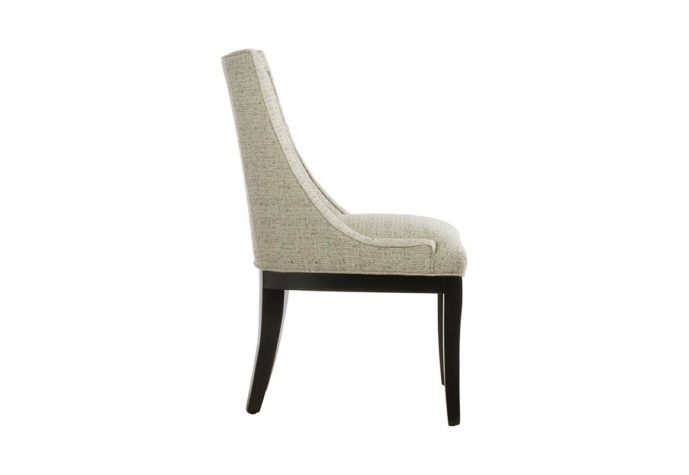 side view of 11181 dining chair in neutral fabric and espresso wood finish