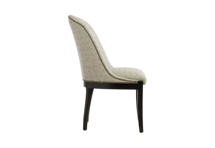 11200 side view of dining chair with neutral fabric and espresso wood finish