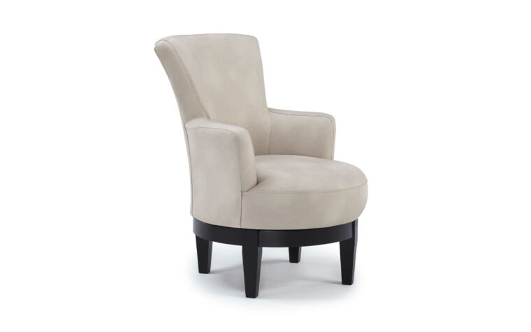 justine swivel chair is a pretty contemporary swivel chair in a blue fabric and espresso wood finish