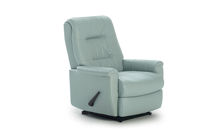Felicia Power Recliner is a contemporary power recliner in a blue leather finish and has modern line tufting