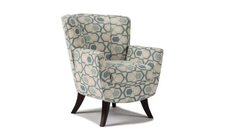A gorgeous bethany accent chair chair that comes in different wood finishes and a choice of 700 cover options featuring a blue fabric