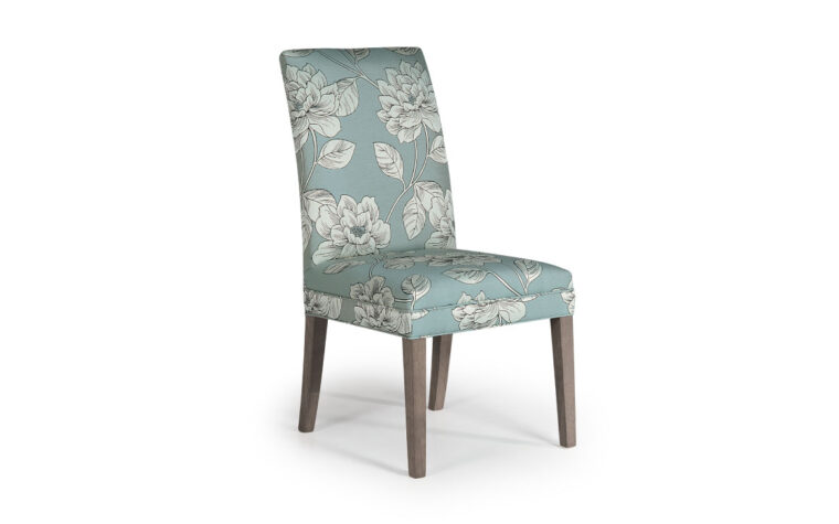 Transitional Odell dining chair features espresso or riverloom wood finishes and the choice of 300 fabirc options to complete your formal dining room