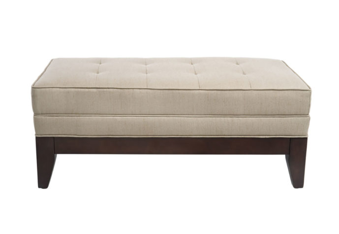 classic 13510 bench with neutral fabric and espresso wood finish and tufting
