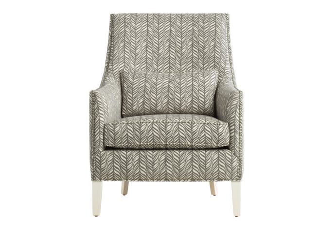 11879 traditional chair in grey fabric with white painted wood legs and nailhead trims