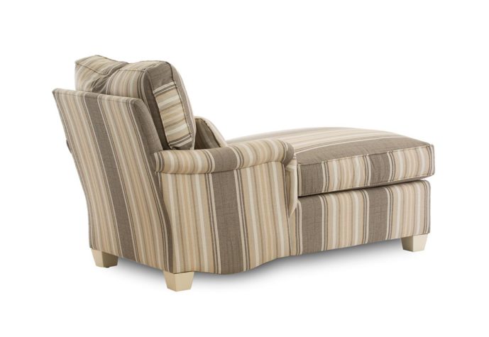 rear view of traditional chaise lounge chair in beige striped fabric