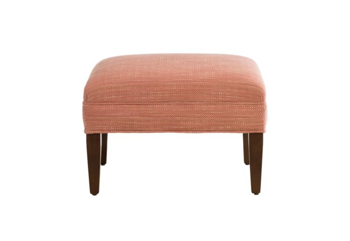 classic Stirling Ottoman by Vogel with red fabric and brown wood finish