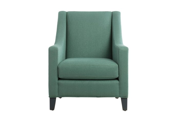 transitional chair aeriel in blue fabric with charcoal wooden legs