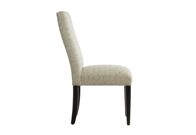 11268 dining chair in white fabric with espresso wood finish and is custom made