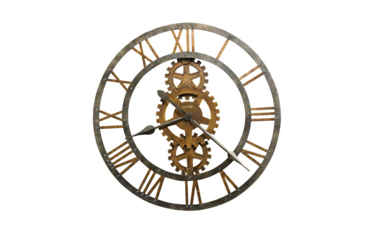 industrial styled decorative wall clock crosby features gears and is made out of metal
