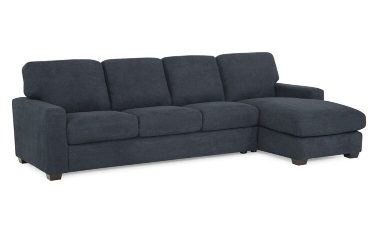 side angle of westend sectional is a transitional sectional in charcoal fabric