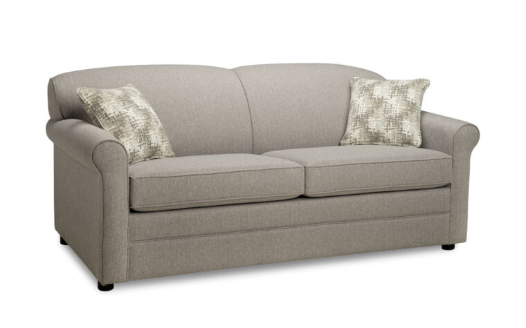 ashton sofabed is a traditional sofabed in grey fabric with espresso wood finish