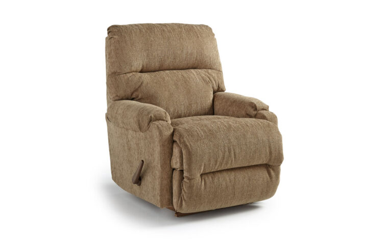 This petite recliner has soft lines and a small scaled frame