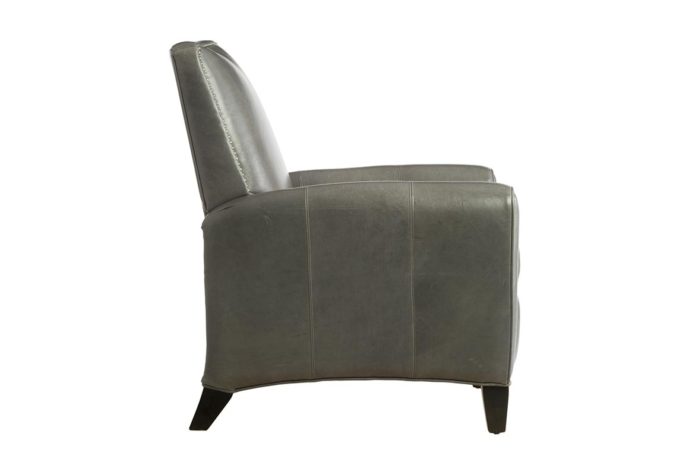 side view of 15430 deluxe recliner in charcoal leather with nailhead trims