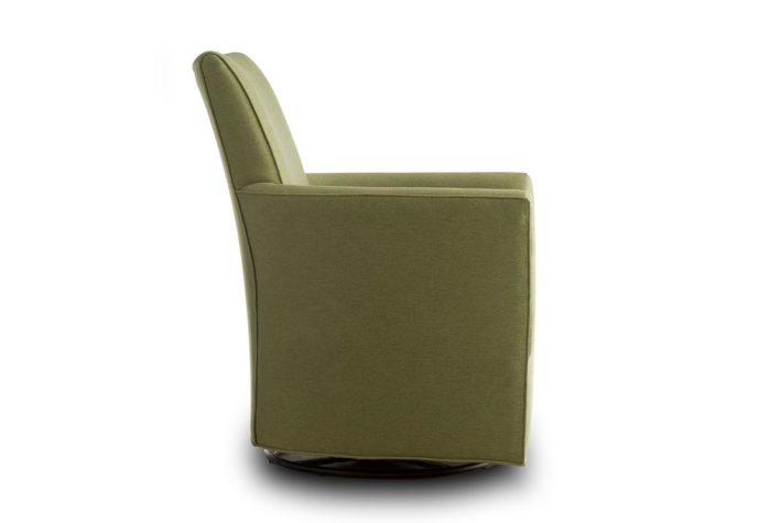 Side view of the Cassandra swivel glider from Vogel by Chervin in an olive green upholstery