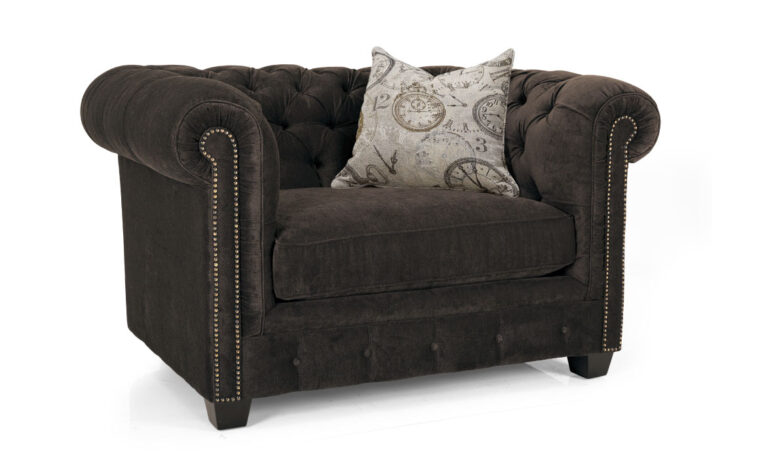 2230 chair and a half is a traditional chair and a half in black fabric with back tufting