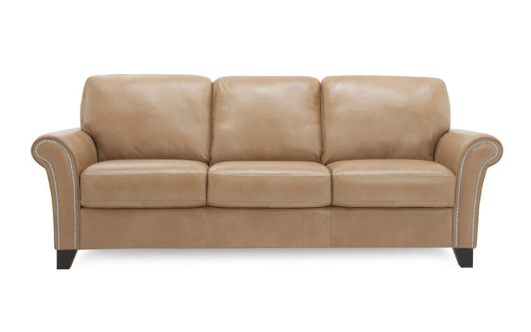 the traditional styled sofa, rosebank sofa from palliser shown in a brown leather with curved arms
