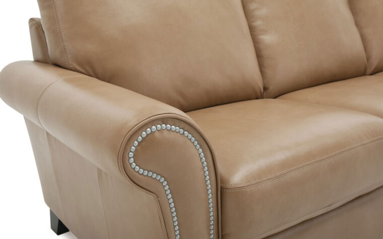 the traditional styled sofa, rosebank sofa from palliser shown in a brown leather with curved arms