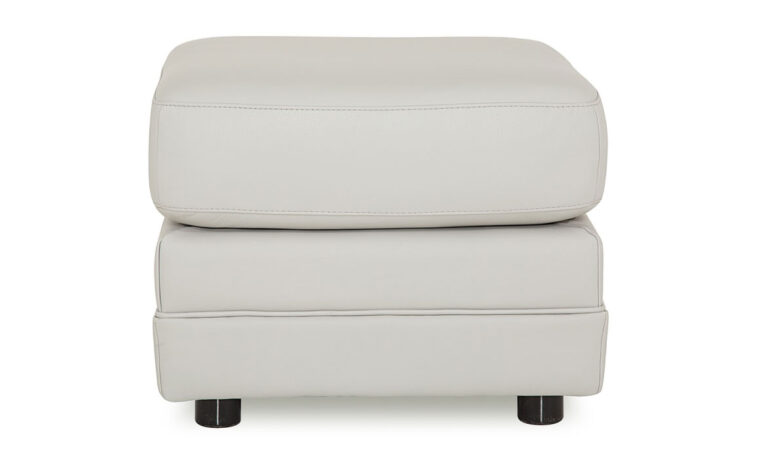 corissa ottoman is a transitional ottoman in grey leather with espresso wood finish