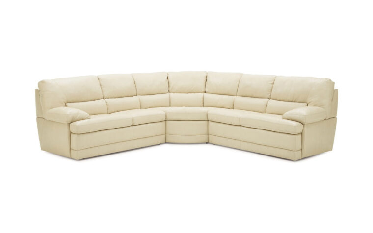 northbrook sectional is a curved sectional showing a relaxed casual style in a white leather