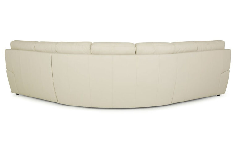 back view of northbrook sectional is a curved sectional showing a relaxed casual style in a white leather