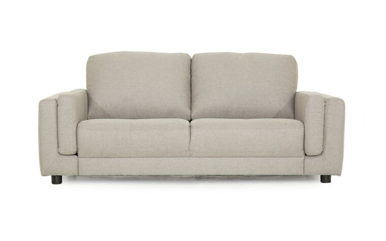 zuri loveseat is a mid-century modern loveseat in a light grey leather with wood legs
