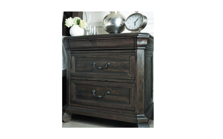The Bellamy Drawer Nightstand is warm and inviting and has a peppercorn finish