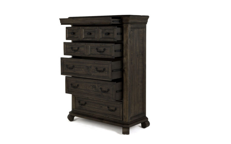 The Bellamy Drawer Chest is warm and inviting and has a peppercorn finish