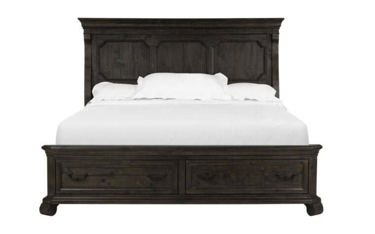 The Bellamy Panel Bed is warm and inviting and has a peppercorn finish