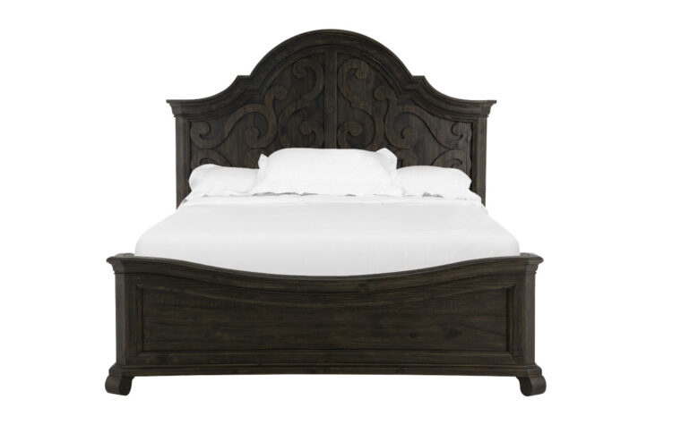 The Bellamy Panel Bed is warm and inviting and has a peppercorn finish