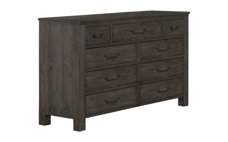The Abington Drawer Dresser has a transitional design and finished in a weather charcoal finish