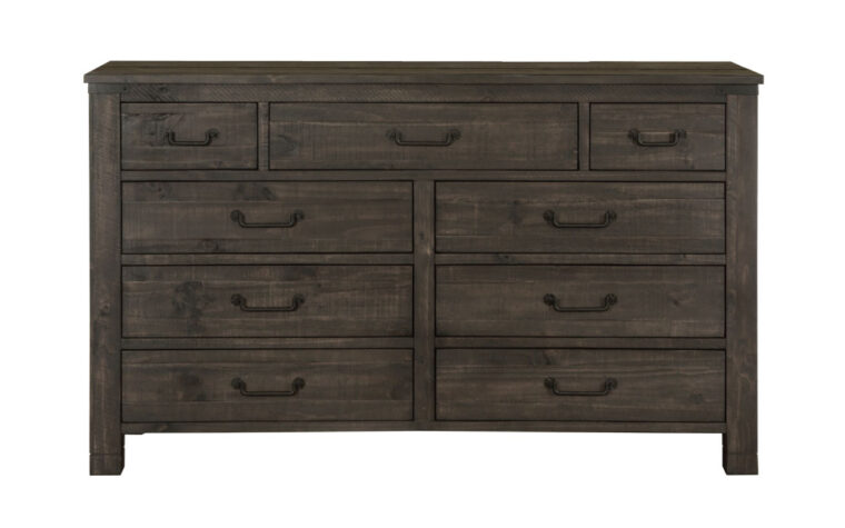 The Abington Drawer Dresser has a transitional design and finished in a weather charcoal finish
