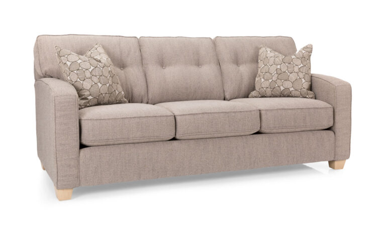 2298 sofa is a transitional sofa in a dark charcoal fabric with tufted back cushions