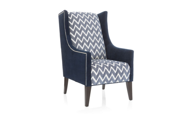 2310 chair is a transitional chair shown in a navy fabric with contrasting chevron navy fabric