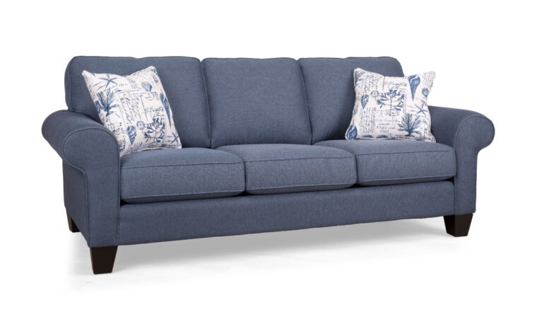 2323 sofa is a traditional sofa with rolled arms and two toss pillows