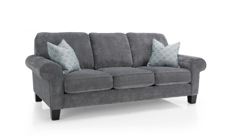 2323 sofa is a traditional sofa with rolled arms and two toss pillows