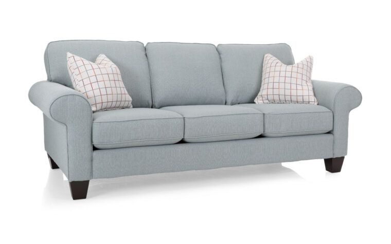 2323 sofa is a traditional sofa with rolled arms and two toss pillows