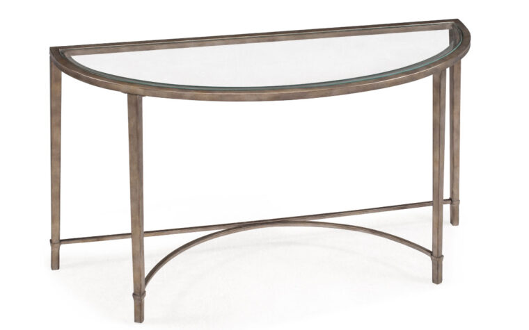The Copia Sofa Table by Magnussen is constructed from metal tube and 5mm clear glass