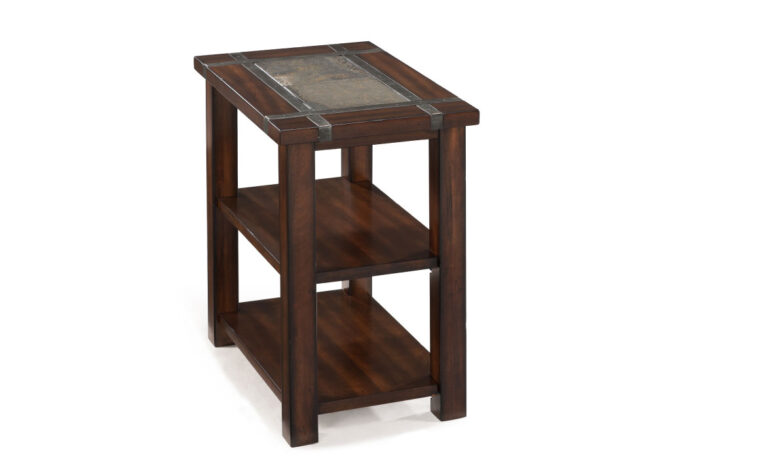 The Roanoke Chairside Table by Magnussen has a vibrant slate inlay and constructed from cherry veneer