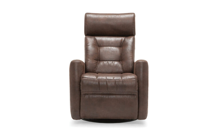 baltic reclining chair in a brown leather with a modern style and tufting on the back cushion