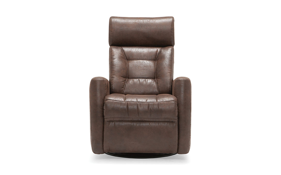 baltic reclining chair in a brown leather with a modern style and tufting on the back cushion