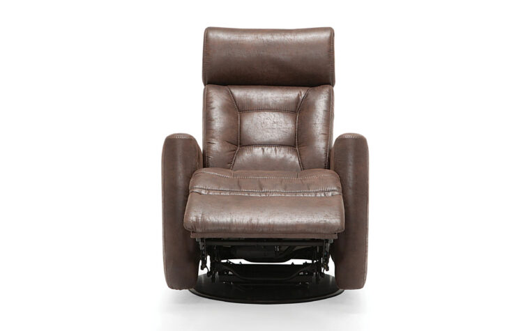 baltic reclining chair in a brown leather with a modern style and tufting on the back cushion