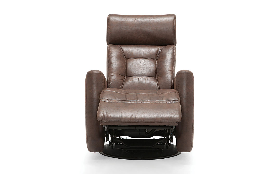 baltic reclining chair in a brown leather with a modern style and tufting on the back cushion