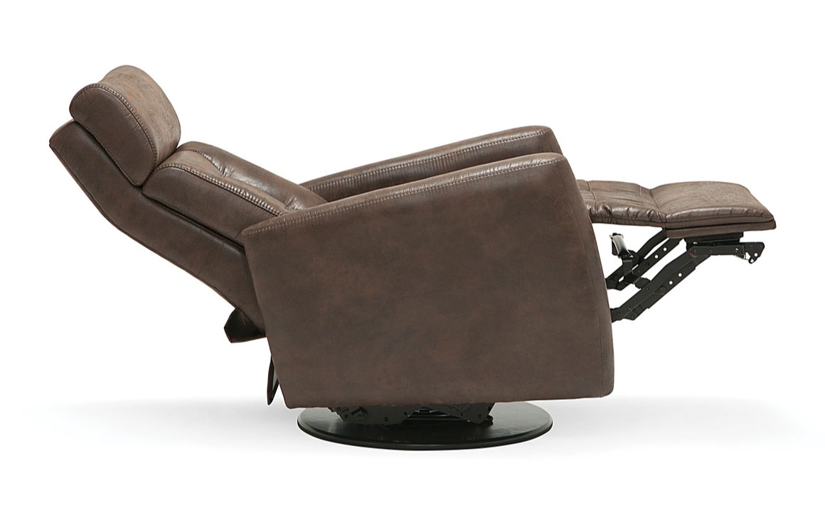 baltic reclining chair in a brown leather with a modern style and tufting on the back cushion