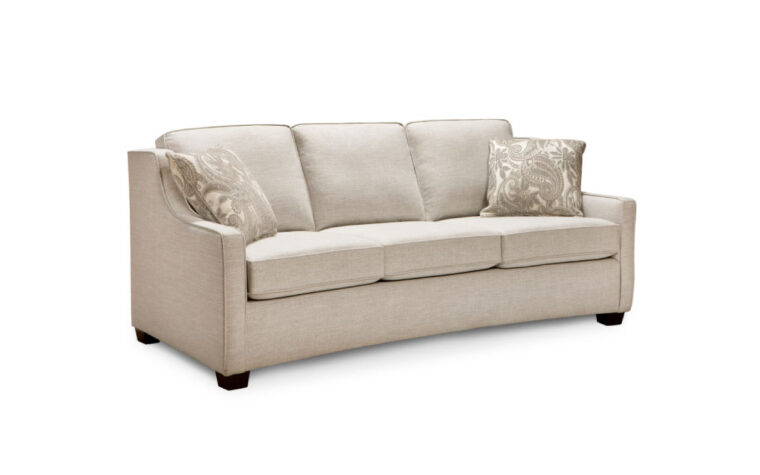 curved sofa in white or cream fabric