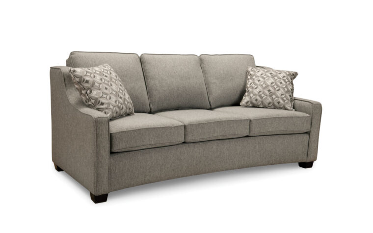 curved sofa in light grey fabric